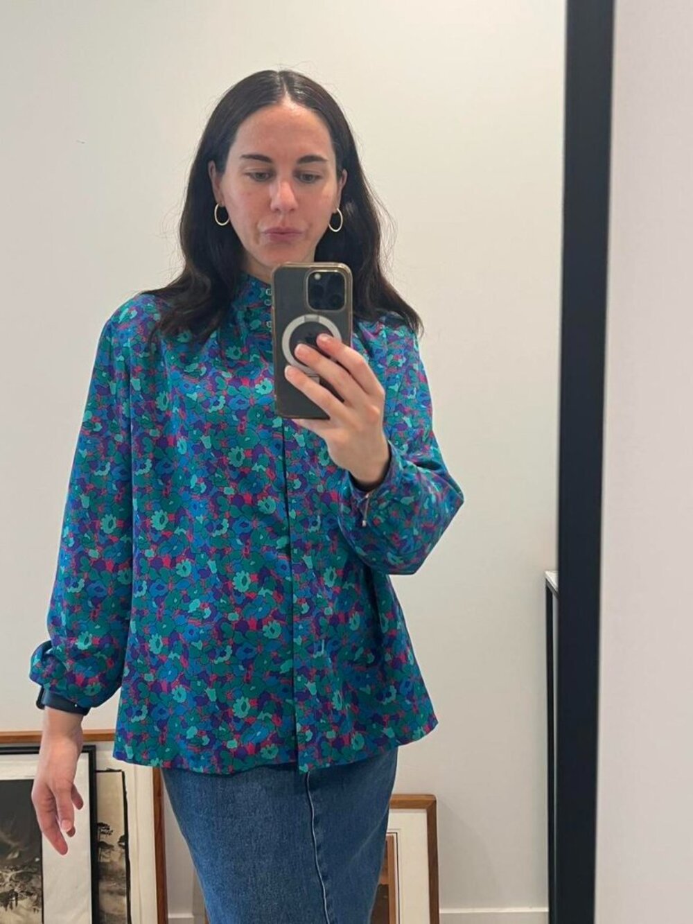 Pendleton Vintage Blue Floral Button-Up Blouse M